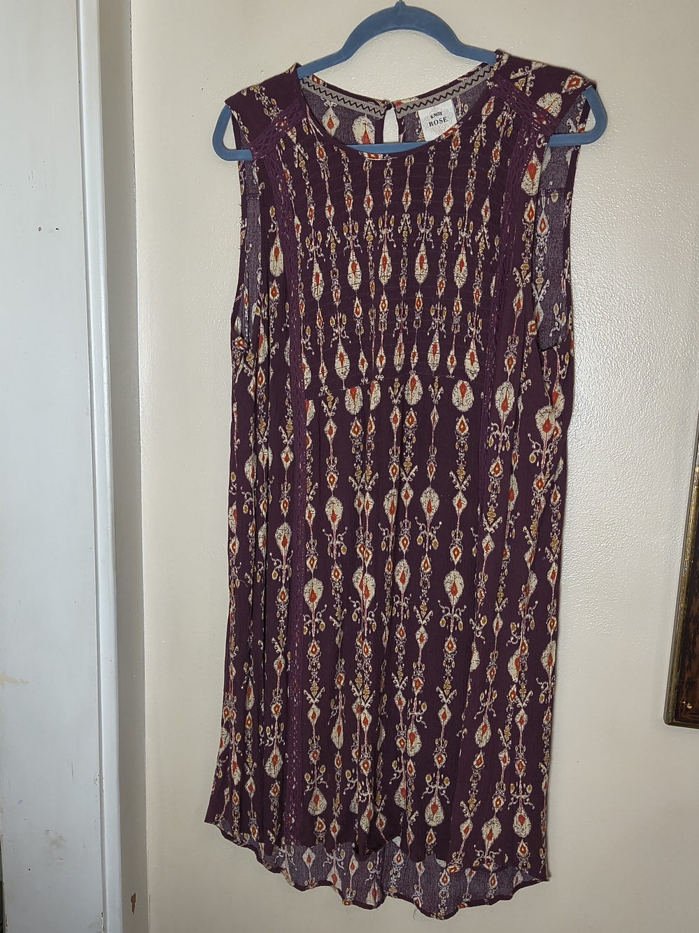 Brown purple rayon midi boho sleeveless dress